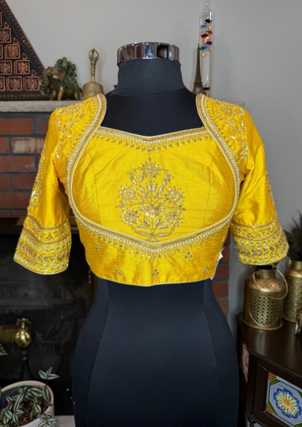 Yellow Raw Silk Marodi Work Blouse